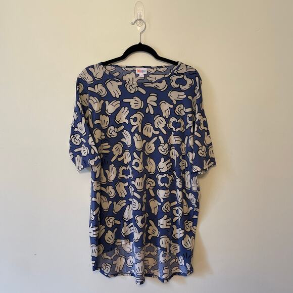 Lularoe M short sleeve t-shirt Mickey Mouse gloves Disney AOP blue white casual - Picture 1 of 7